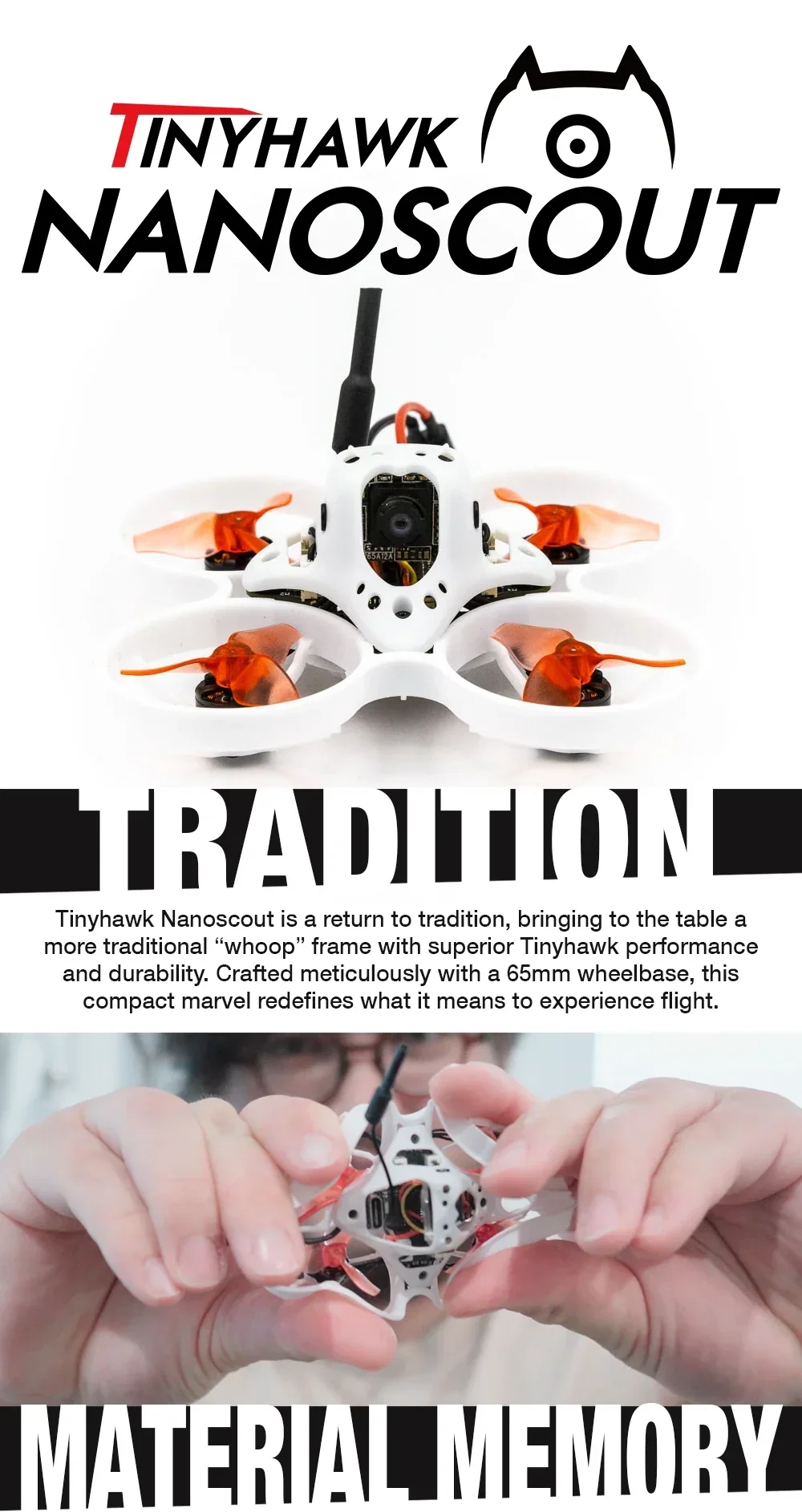 EMAX Tinyhawk Nanoscout 65mm FPV micro whoop racing drone, front view with ducted frame