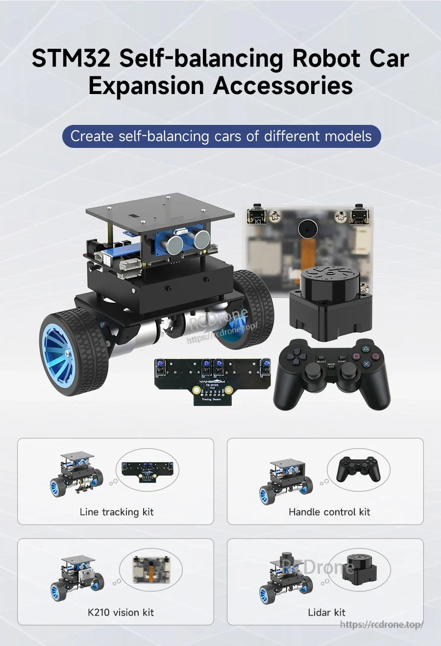 STM32 robot car expansion accessories set with line tracking board, PS2 handle parts, K210 vision and T-MINI PLUS lidar