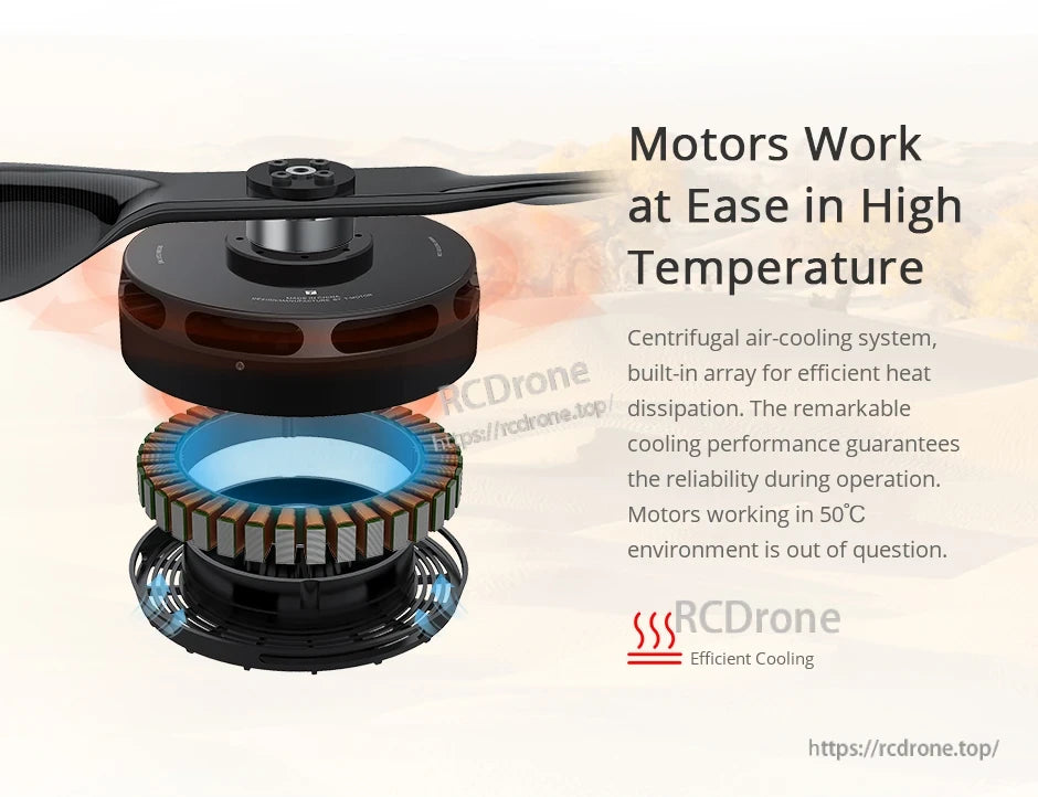 Exploded view of a T-Motor with centrifugal air-cooling design and built-in heat-dissipation array
