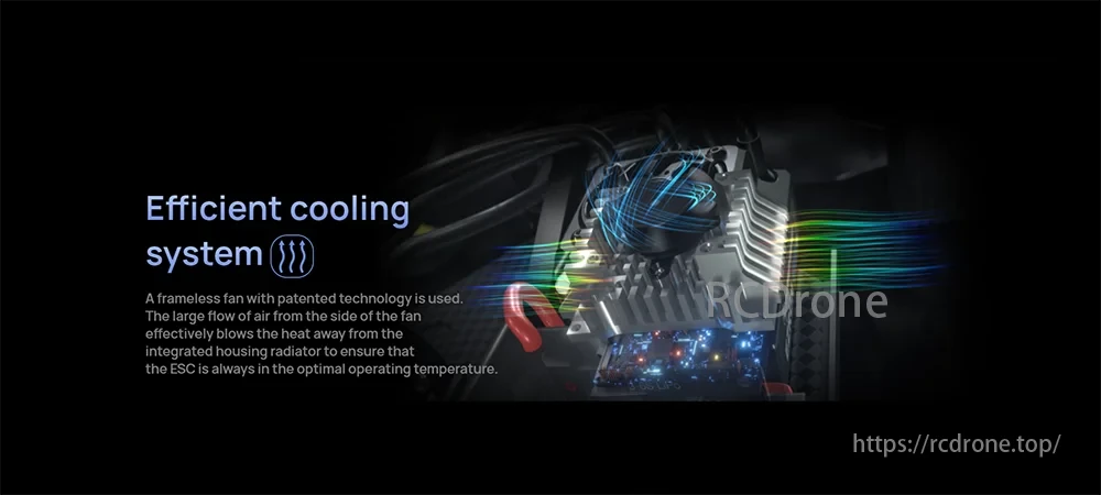 EzRun Max 8 ESC, Efficient cooling system uses frameless fan with patented technology for optimal ESC operating temperature.