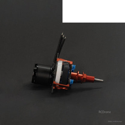 Side profile of contra drive unit showing motor, white gear ring, and red output shaft