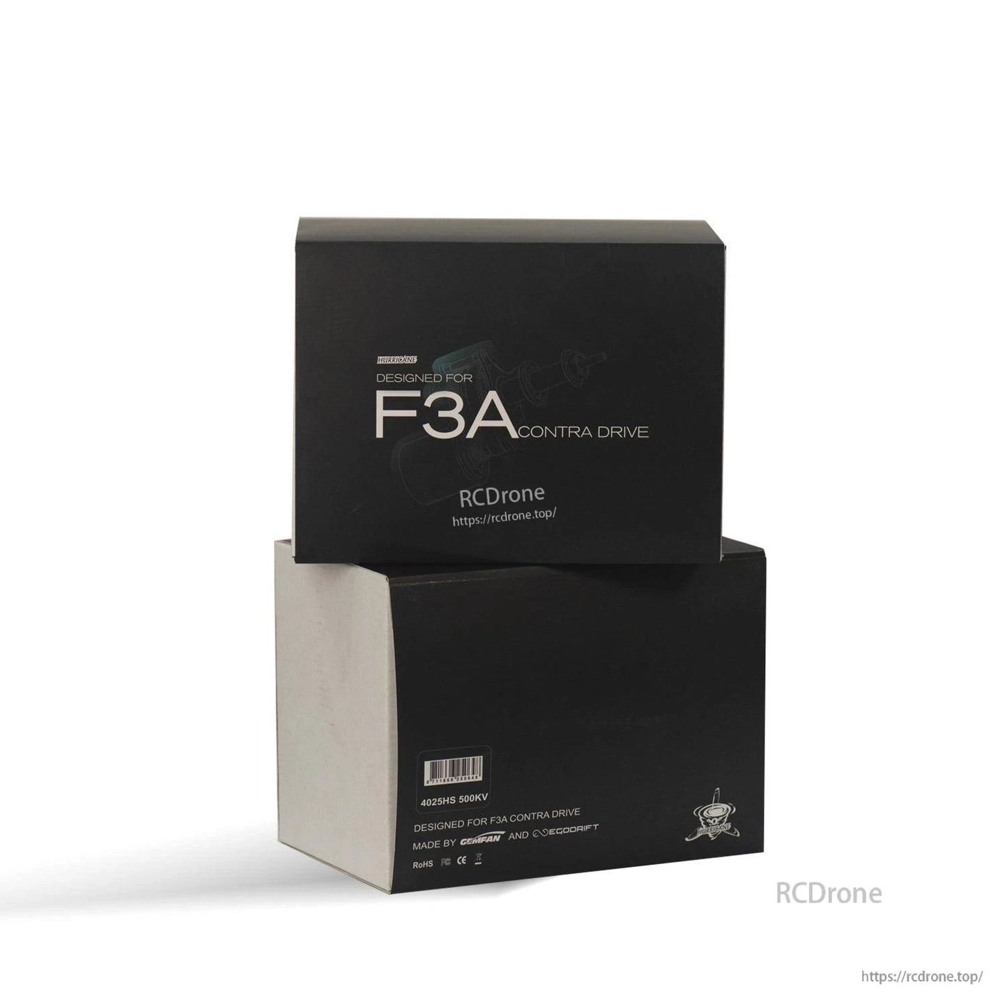 Retail box set for F3A contra drive, packaging with model and motor specs printed