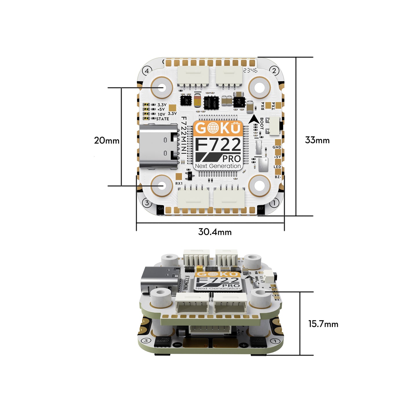 Flywoo GOKU F722 Pro Mini V2 45A 32Bit 128K 20X20 Stack Plug&Pmain O4 / O4 Pro