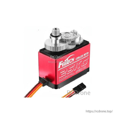 FEETECH FI7622M Servo, FEETECH 25KG high-torque digital servo with coreless motor, metal gears, ball bearings, 180° rotation, and 7.4V compatibility for drones and RC models.