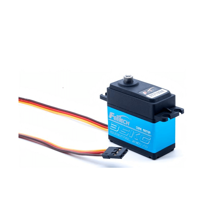 FEETECH FT-7135-C001 FT7135 servo angled view with lead wire and 3-pin connector