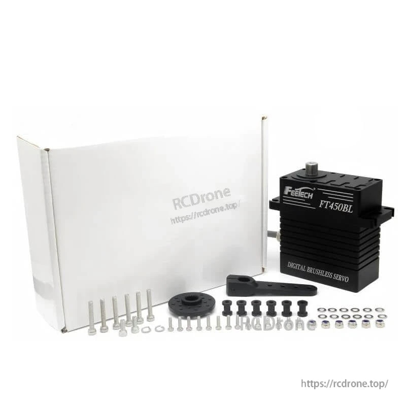 FEETECH FT450B Servo, FEETECH FT450BL: 24V digital brushless servo, 450kg.cm torque, 180° PWM, aluminum case, 25T spline, includes mounting hardware.
