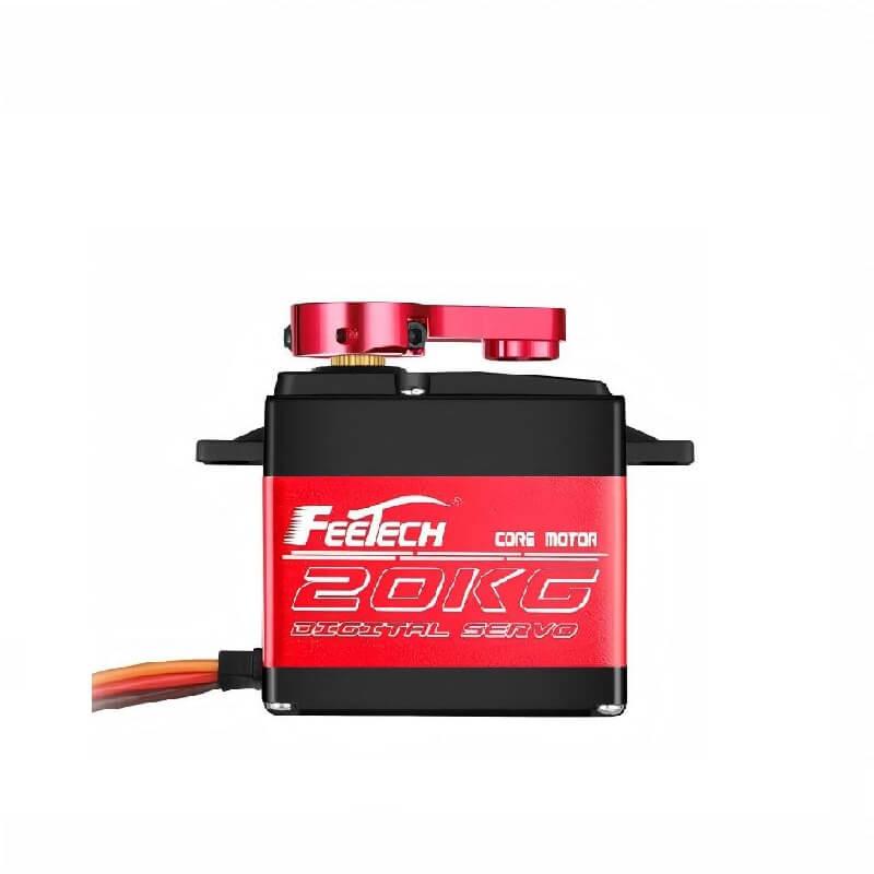 FEETECH FT5320M servo motor main view with red metal case and 20KG digital servo label