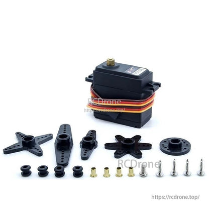 FEETECH FT7115M Servo, FEETECH FT7115M digital servo: 15kg torque, 19.5kg·cm at 7.4V, 180° rotation, copper gears, PWM control, operates 4–8.4V.