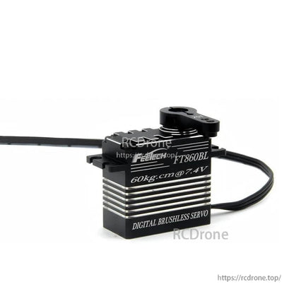 FEETECH FT860B Servo, FEETECH FT860BL: 60kg.cm digital brushless servo, steel gears, 180° travel, 25T spline, operates at 6–9V (7.4V optimal).