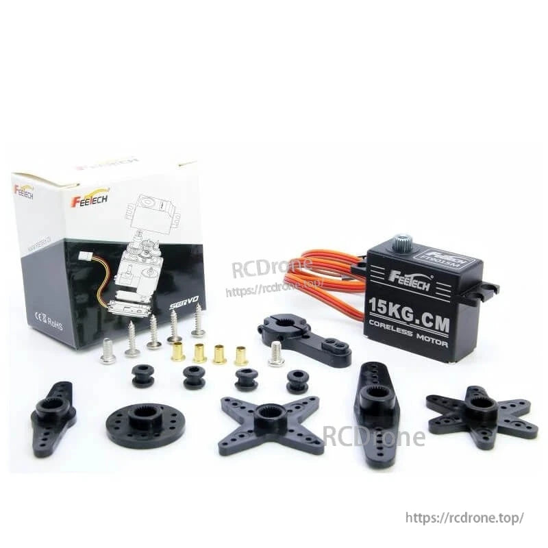 FEETECH FT9015M Servo, FEETECH FT9015M: 15kg.cm digital coreless servo with metal gears, aluminum case, and 25T spline, ideal for high-torque RC applications.