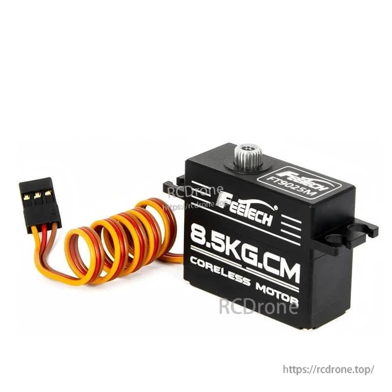 FEETECH FT9025M Servo, High-torque FEETECH FT9025M servo with coreless motor, metal gears, and 8.5 kg.cm strength, ideal for demanding RC applications.