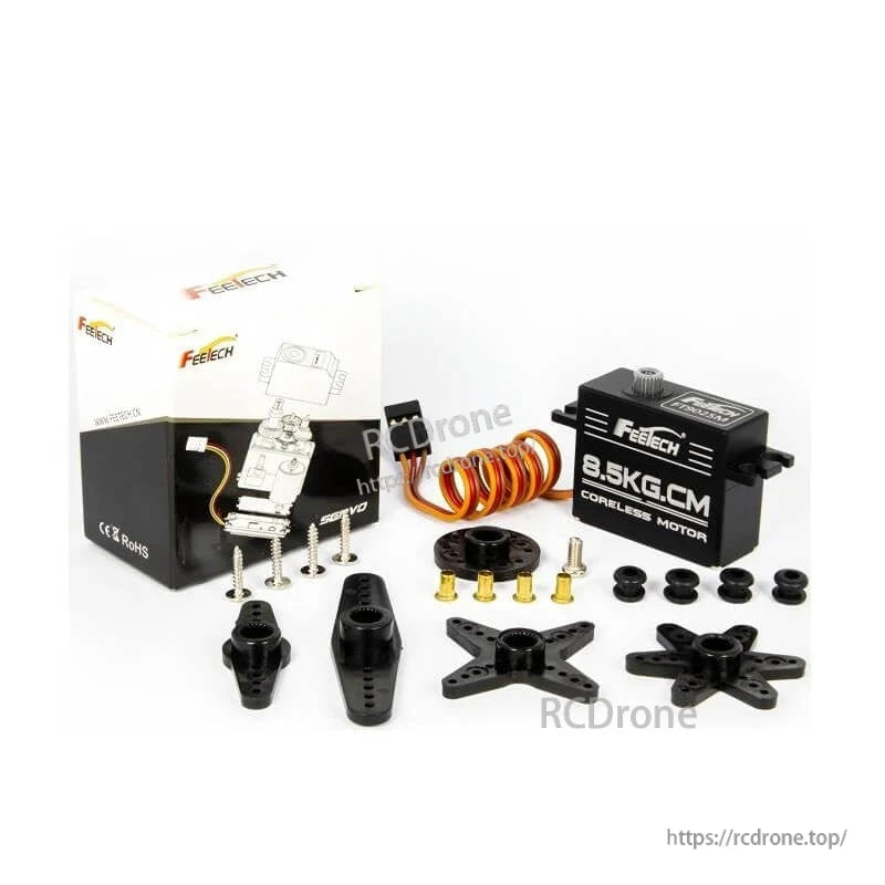 FEETECH FT9025M Servo, FEETECH FT9025M servo features a coreless motor, metal gears, 8.5kg.cm torque, operates at 4.8–6V, and offers precise 180° PWM control for reliable performance.