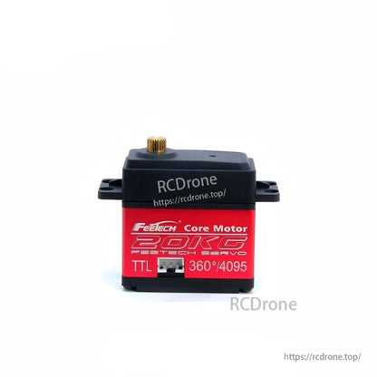 FEETECH HL-3620 Servo, The FEETECH servo motor features a 7.4V power supply, 20 kg.cm torque, double-shaft design, and serial PID controller for constant force and 360° rotation.