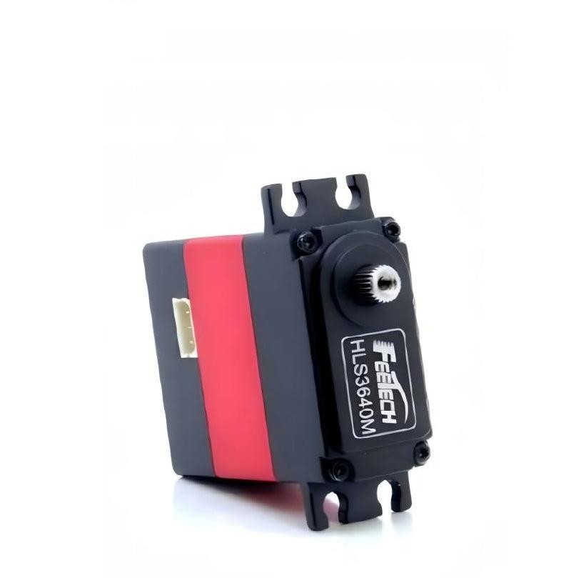FEETECH HL3640M servo motor angled view showing output spline, mounting tabs, and side connector