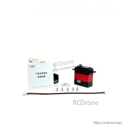 Servo package contents: HL3640M servo, manual and box, servo horn, mounting screws, and cable lead
