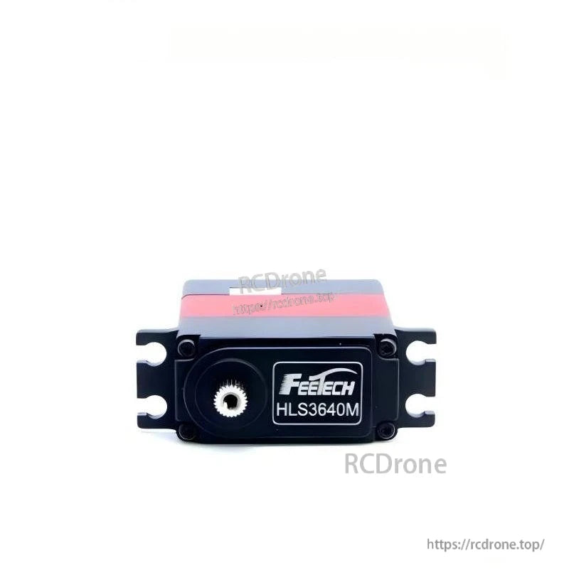 FEETECH HL3640M servo front face view with logo label, output spline, and dual mounting ears