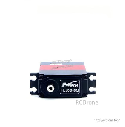 FEETECH HL3640M servo front face view with logo label, output spline, and dual mounting ears