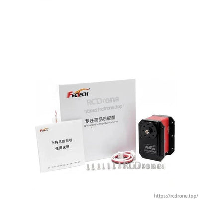 Package contents: HL3960M servo, manuals, cable lead, and mounting screws laid out