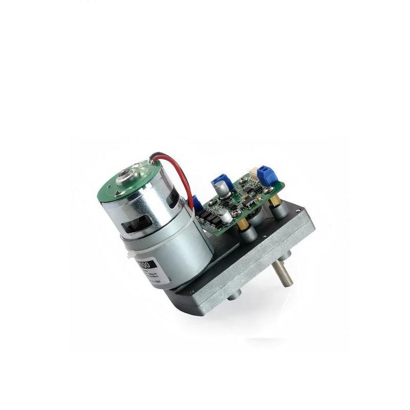 FEETECH SM1500/1000 servo motor assembly with control PCB, angled top view on metal base