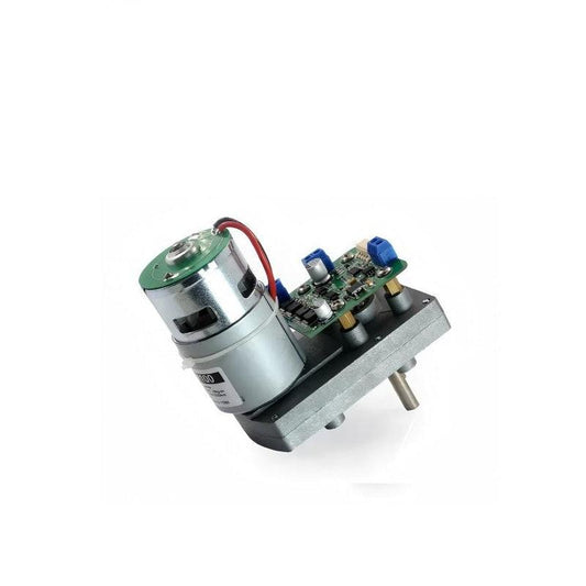 FEETECH SM1500/1000 servo motor assembly with control PCB, angled top view on metal base