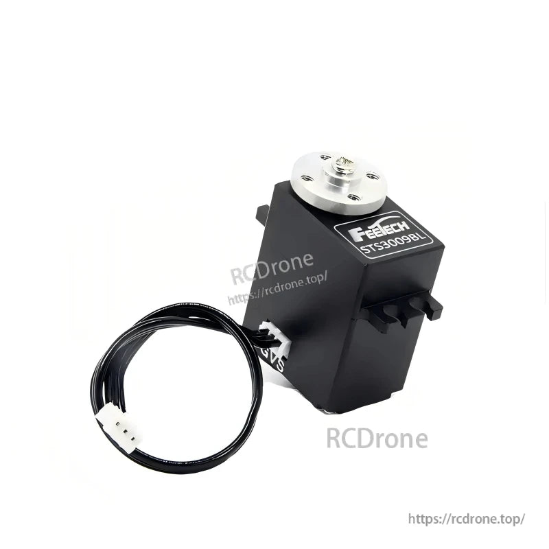 STS3009BL servo with included black cable lead shown beside the motor