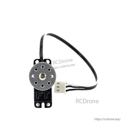 Front view of servo with circular mounting plate and 3‑pin connector on lead wire