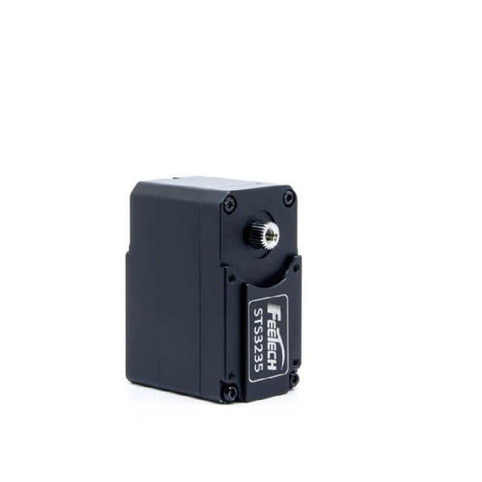 FEETECH STS3235 servo motor angled view with output spline and STS3235 label