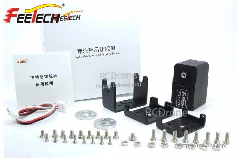 FEETECH STS3250 Servo, FEETECH STS3250: 12V, 50kg.cm, coreless, magnetic encoder, steel gears, double shaft, TTL, 360° rotation, 25T spline, includes hardware and manual.