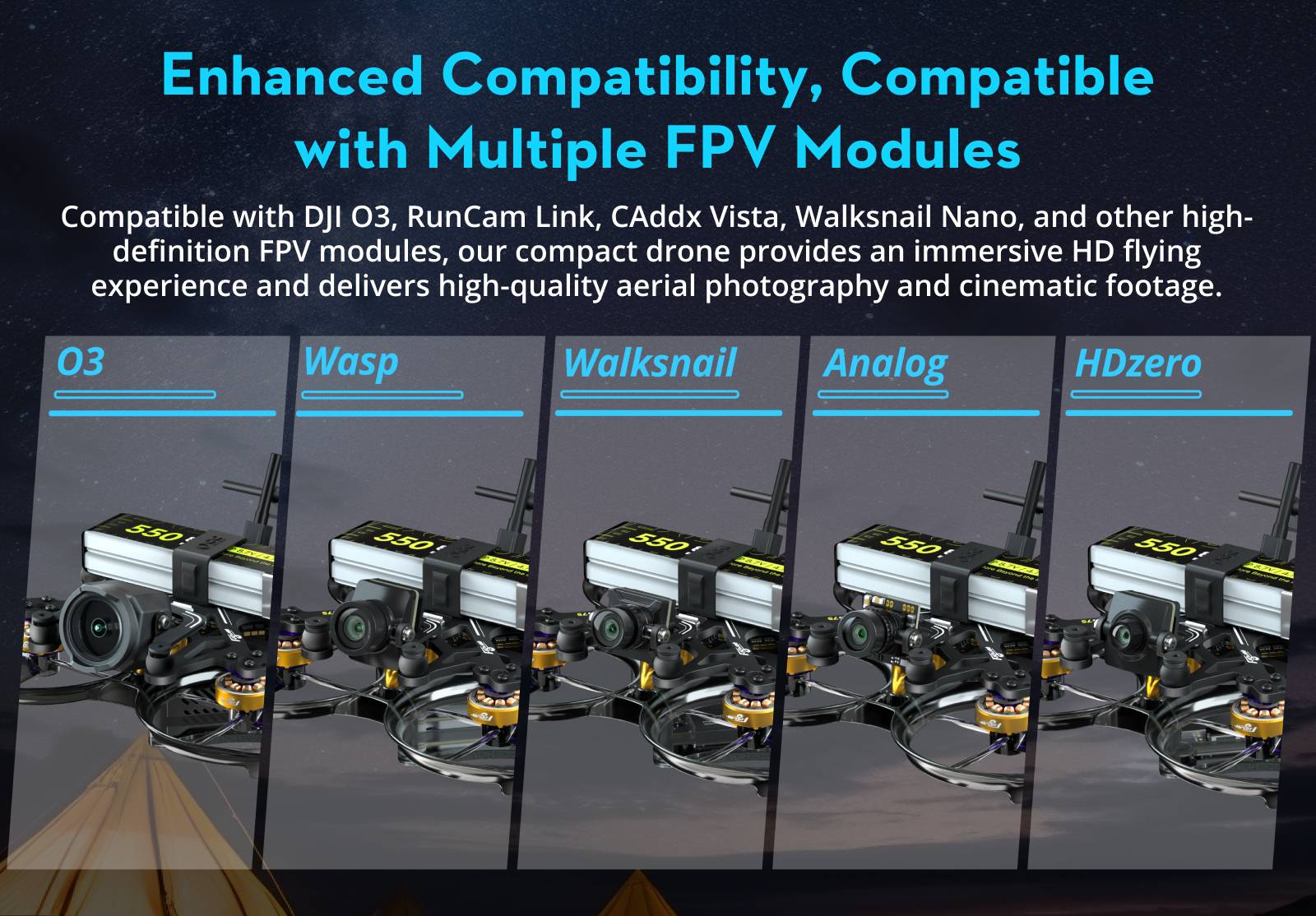 The Flywoo FlyLens 75 HD offers enhanced compatibility with multiple FPV modules for an immersive HD flying experience.