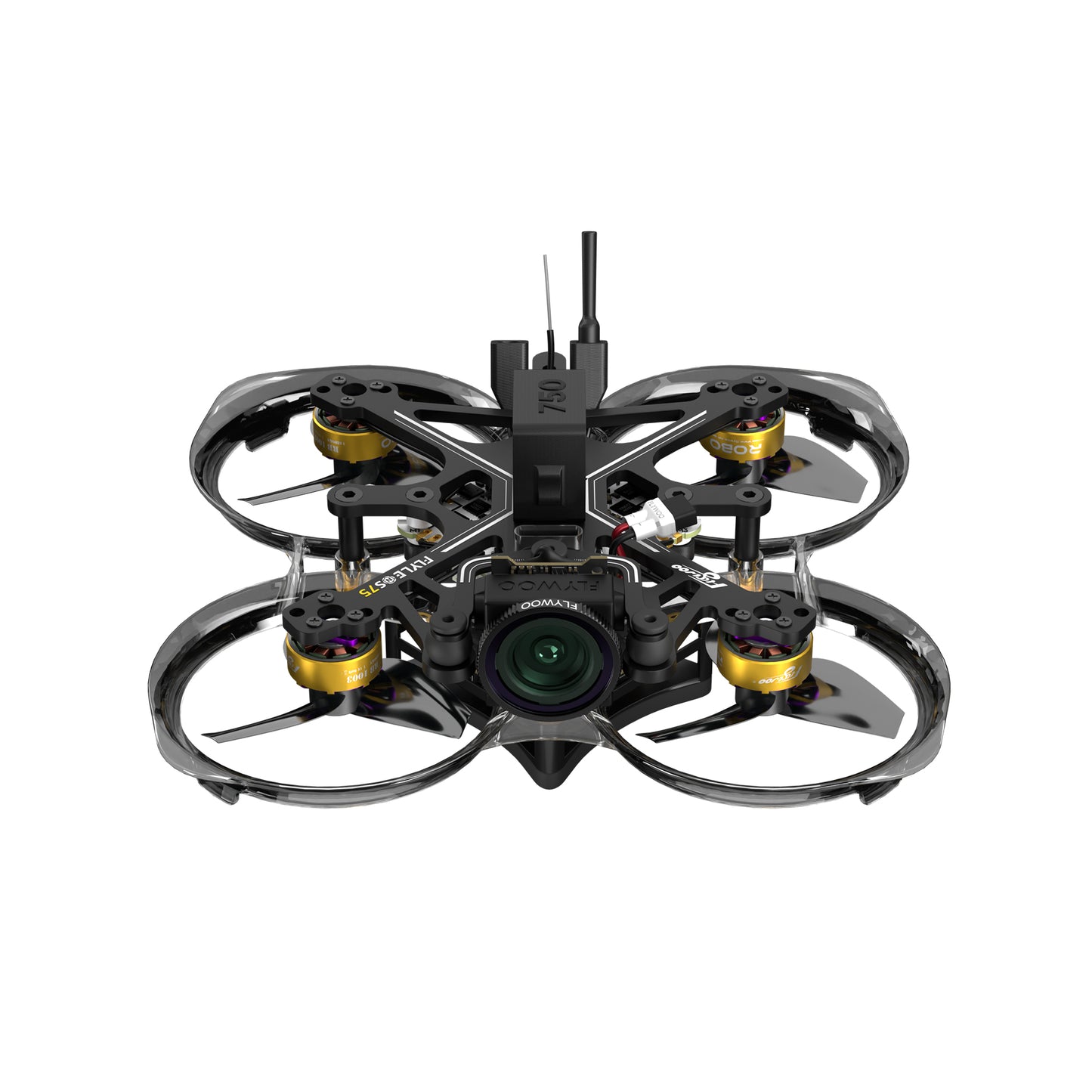 Flylens 75 HD O4 Wide 2S whoop FPV quadcopter with ducted frame, four motors, and front HD camera