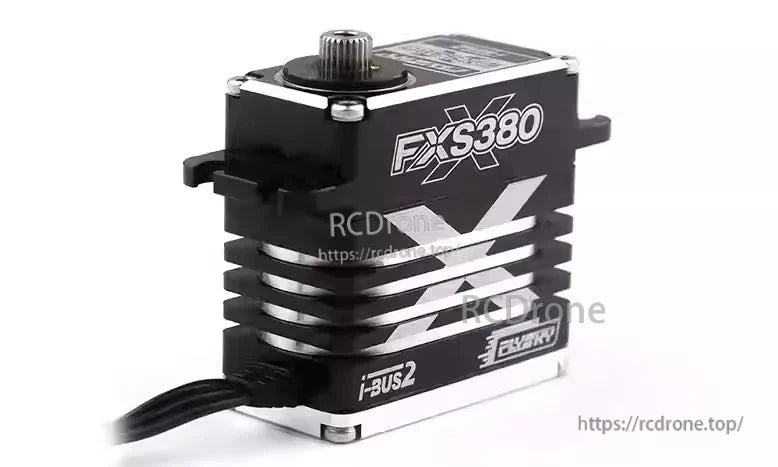FLYSFY FXS380 i-BUS2 Waterproof Servo, FXS380 i-BUS2 waterproof servo motor with brushless motor, metal alloy gears, and adaptive transmitter signal output for various applications.