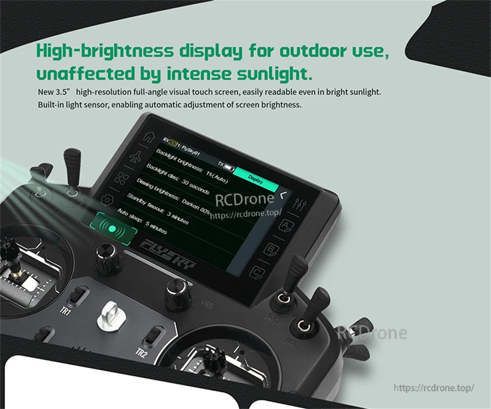 Close-up of 3.5in IPS touchscreen on PL18 Ultra with outdoor high-brightness and auto light sensor