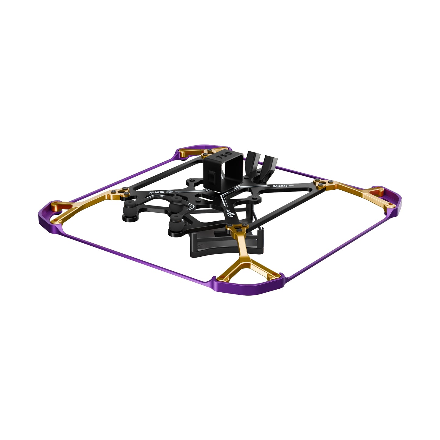 Flywoo Flytimes 85 2-inch micro drone frame kit with purple prop guard ring, gold arms and black center plate