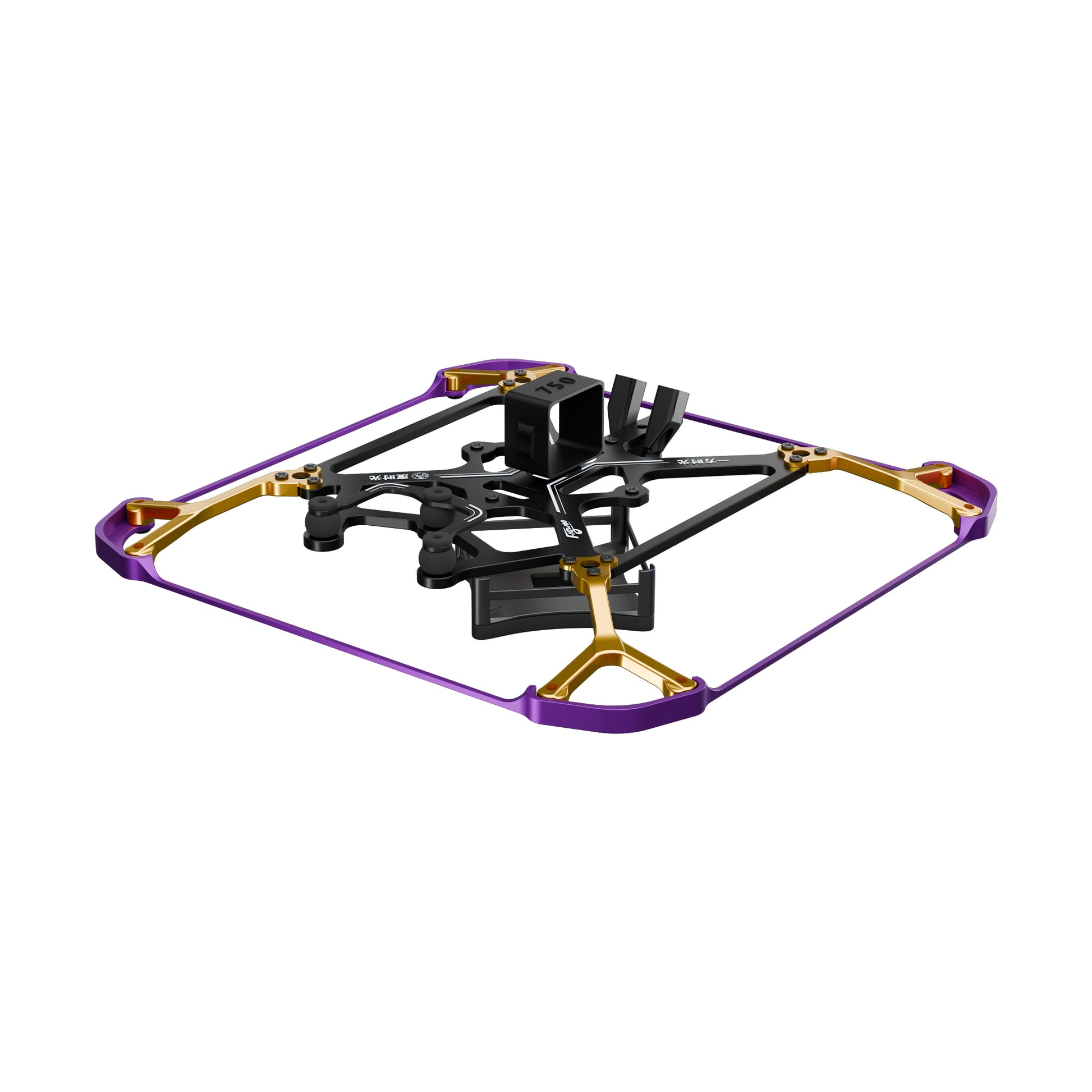 Flywoo Flytimes 85 2-inch micro drone frame kit with purple prop guard ring, gold arms and black center plate