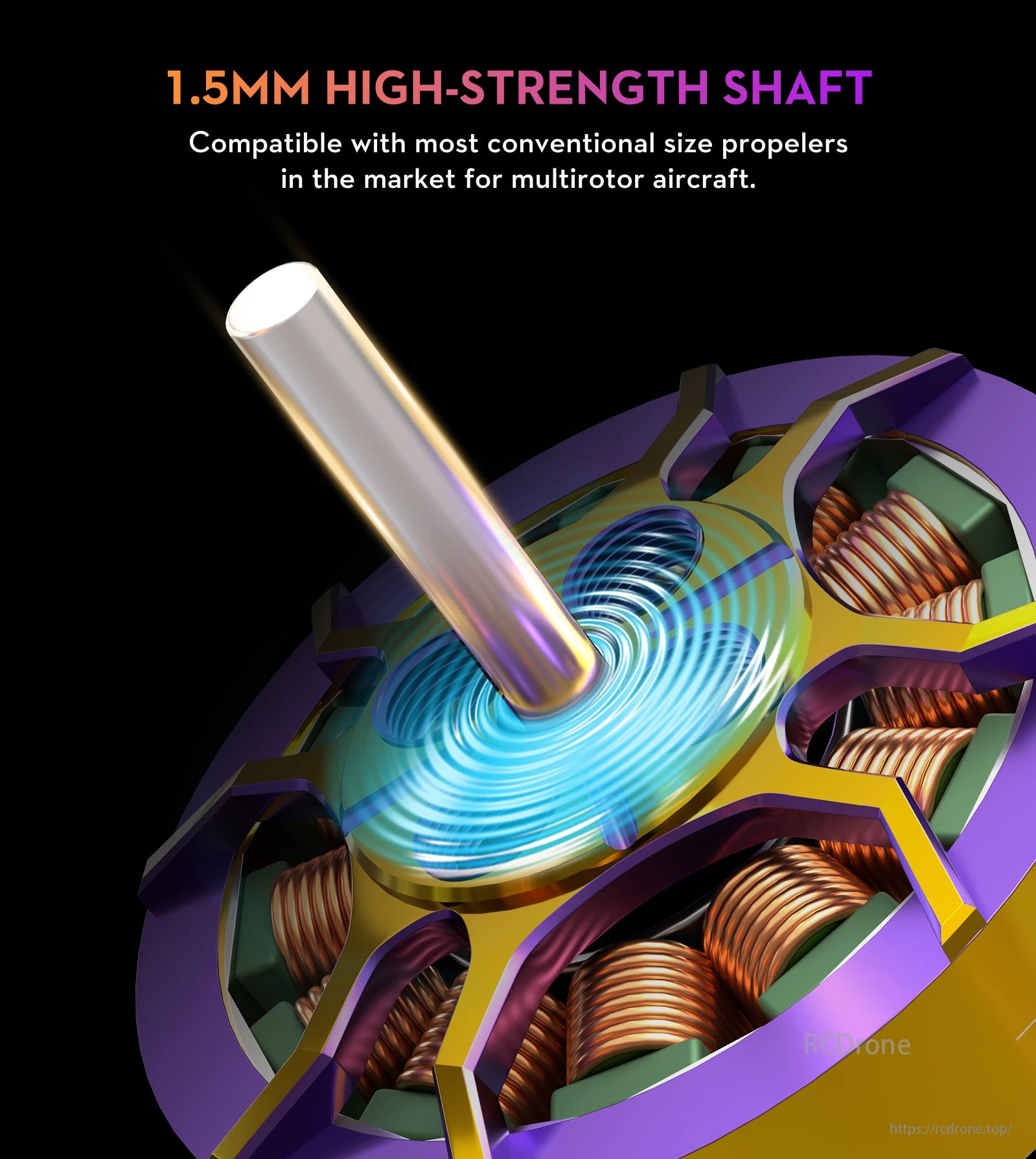 FLYWOO ROBO 1303 6000KV Brushless Motor, 1.5mm high-strength shaft for multirotor propellers, offering robust design and efficient performance.