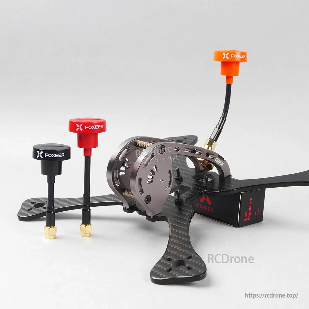FOXEER Pagoda PRO 5.8G RHCP Omni FPV Antenna, FOXEER Pagoda Pro 5.8G FPV omni antennas with short coax leads and gold connectors, in black, red and orange