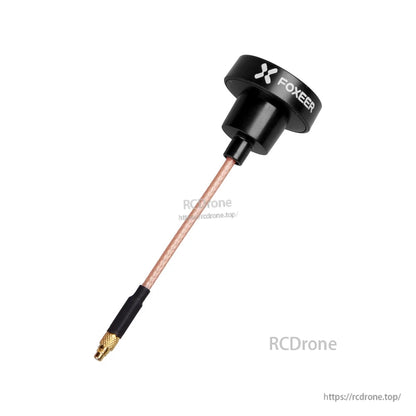 FOXEER Pagoda PRO 5.8G RHCP Omni FPV Antenna, FOXEER Pagoda PRO 5.8GHz RHCP omni FPV antenna with black cap housing, coax cable, and gold micro connector