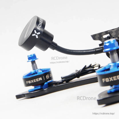 FOXEER Pagoda PRO 5.8G RHCP Omni FPV Antenna, FOXEER Pagoda Pro FPV antenna with compact mushroom head and flexible coax cable mounted on a quadcopter