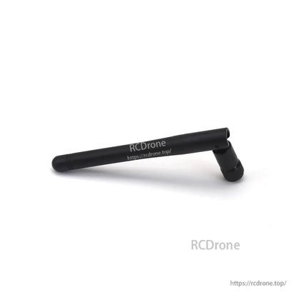 FPV 4.9G / 5.8G stick antenna in black with printed branding, angled view with right-angle base
