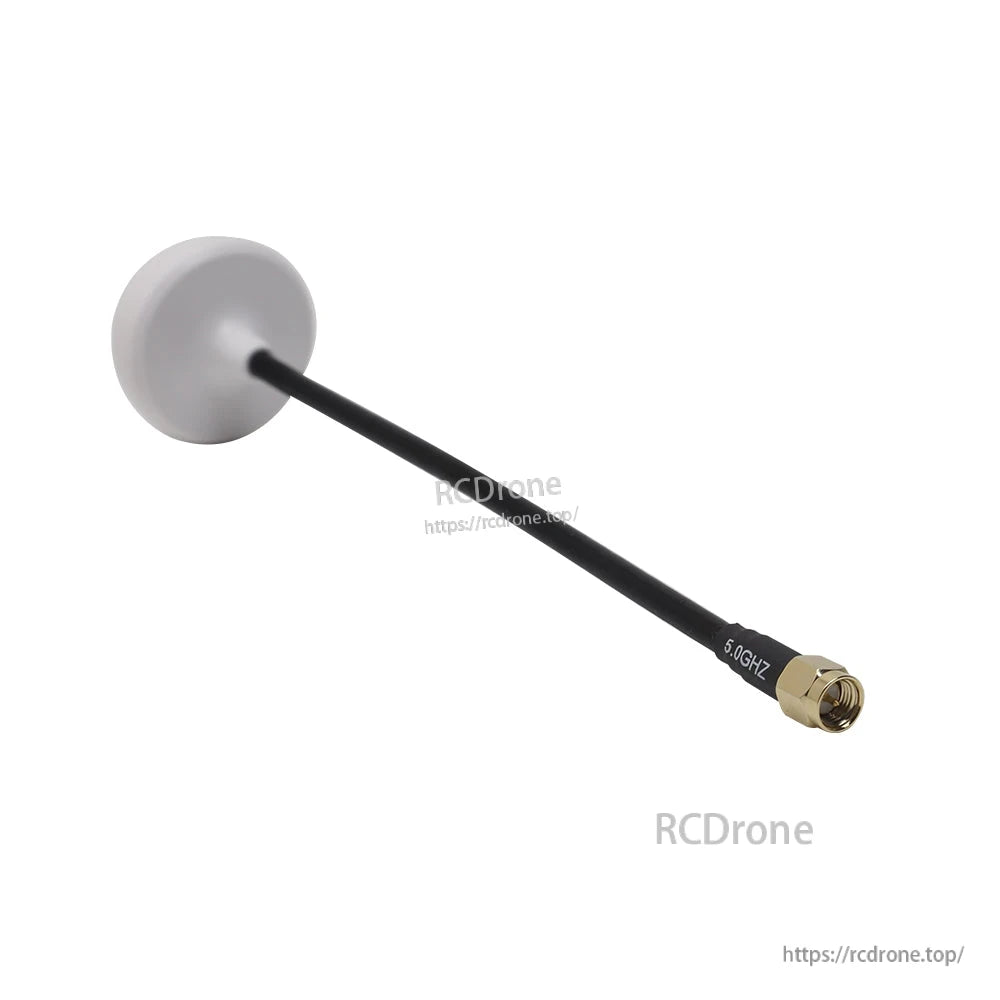 FPV 4.9G/5.0G/5.8G mushroom antenna with long coax lead and threaded connector, 5.8GHz marked