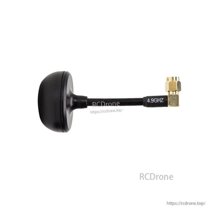 Mushroom antenna side profile with short lead and right-angle SMA connector, 4.9GHz marked