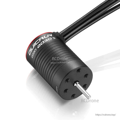 Hobbywing QUICRUN 2030SL G2 6500KV brushless motor with black can, red end ring, and three wires