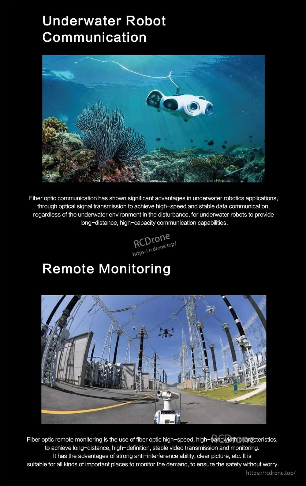 FPV Optical Fiber Relayer, Fiber optics enable fast, stable underwater data transmission, supporting long-distance HD monitoring with strong interference resistance, clear images, and improved safety. (24 words)