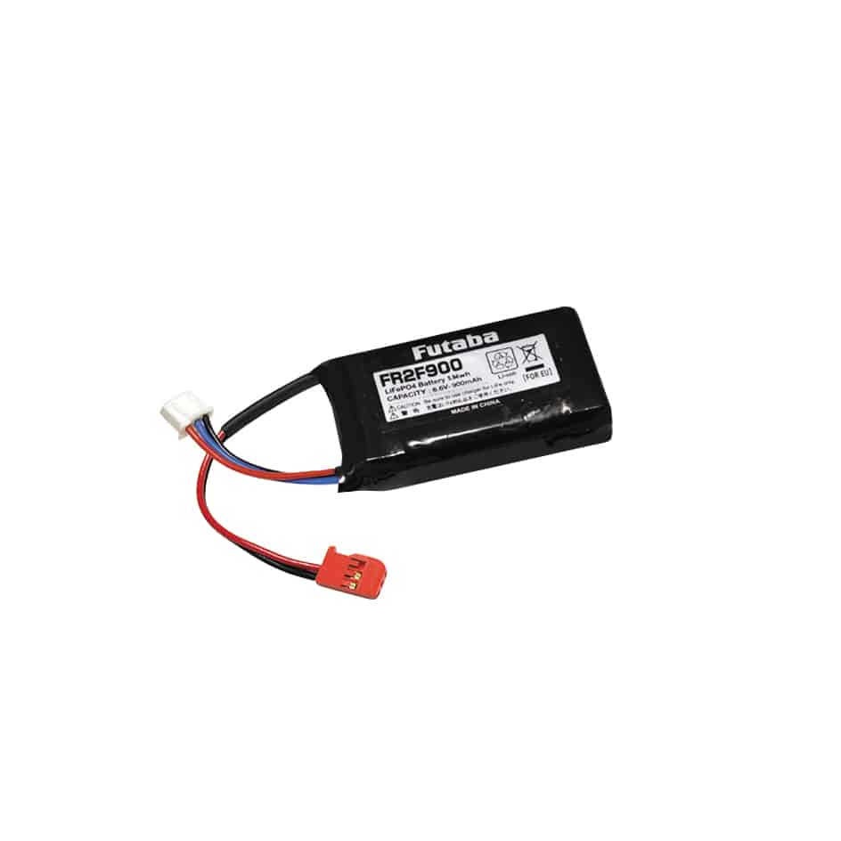 Futaba 900mAh LiFe Receiver Battery pack FR2F900 with leads and connectors, black shrink wrap