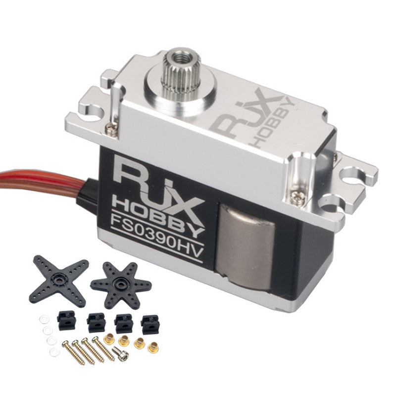 RJXHOBBY FS0390HV digital HV mini CCPM servo with metal case, spline output shaft and mounting hardware