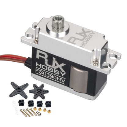 RJXHOBBY FS0390HV digital HV mini CCPM servo with metal case, spline output shaft and mounting hardware