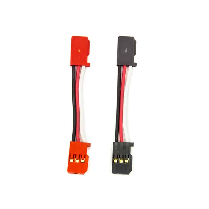 Futaba 55 mm male-to-male extension cable set, red and black 3-wire servo leads on white
