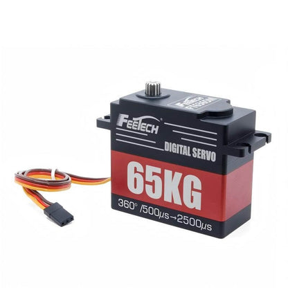 FEETECH FT6365 伺服馬達，7.4V 65kg.cm 360° 磁編碼器鋼齒輪，4.8–8.4V PWM，鋁合金外殼