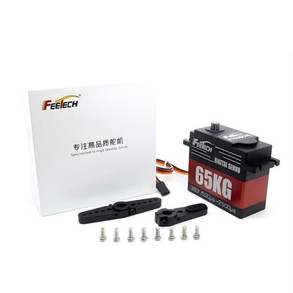 FEETECH FT6365 伺服馬達，7.4V 65kg.cm 360° 磁編碼器鋼齒輪，4.8–8.4V PWM，鋁合金外殼