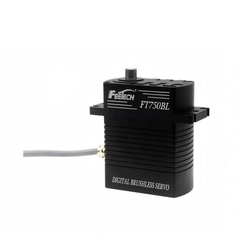 FEETECH FT750B Servo, FEETECH FT750BL: 24V digital brushless servo with 750kg·cm torque, 180° travel, PWM control, and durable aluminum case.